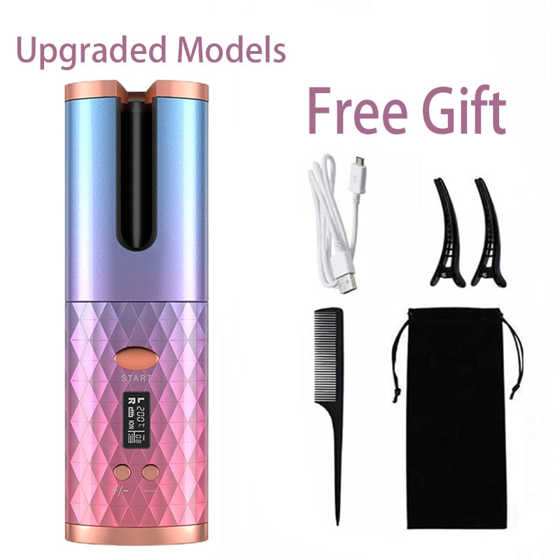 Hair Curler USB Rechargeable Portable Auto Curler LED Display Temperature