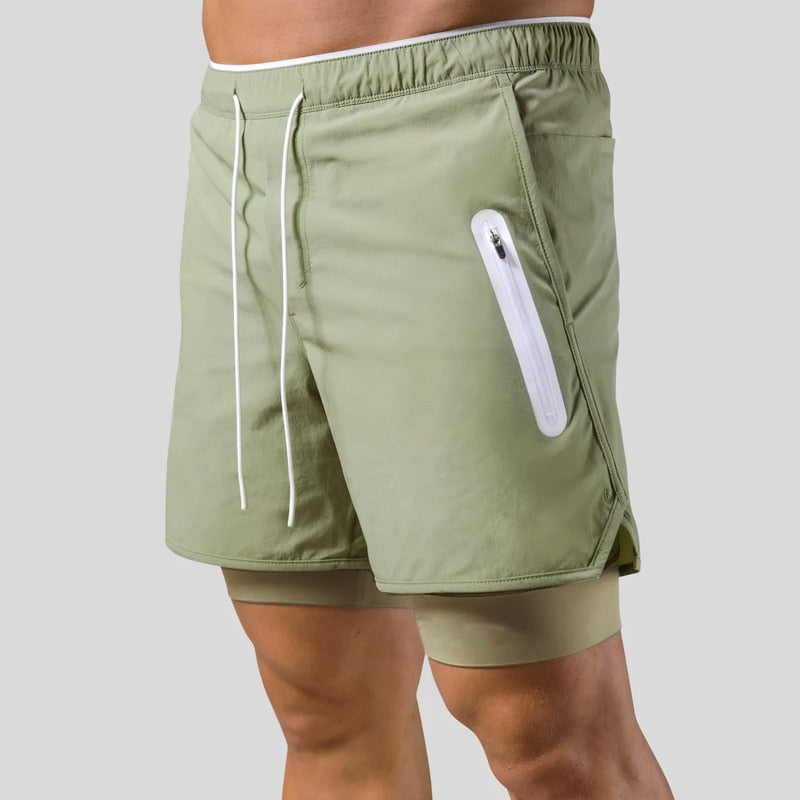 2025 New Street Fashion Shorts In1 Double Layer Quick Dry Sports Style Fitness Jogging Workout Men& Casual Shorts