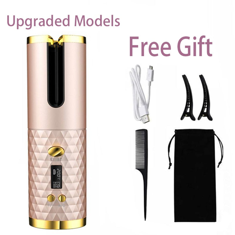 Hair Curler USB Rechargeable Portable Auto Curler LED Display Temperature