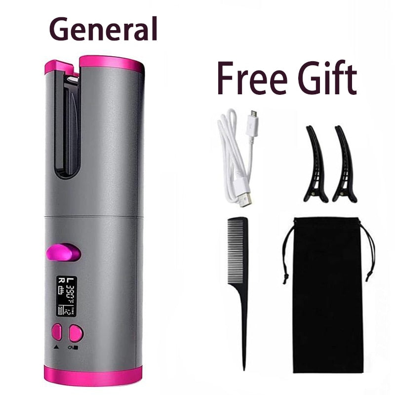 Hair Curler USB Rechargeable Portable Auto Curler LED Display Temperature