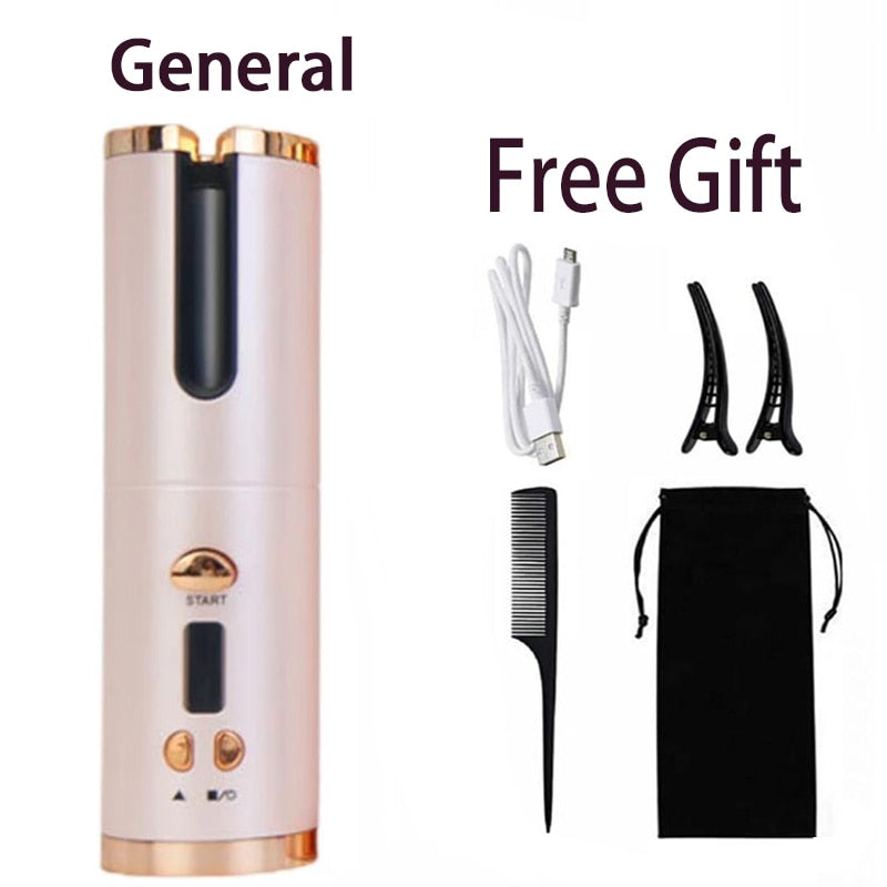 Hair Curler USB Rechargeable Portable Auto Curler LED Display Temperature
