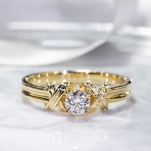 Valentine's Day  Luxury Wedding Engagement Rings for Women Gold Color Classic Cubic Zirconia Ring Gift Jewelry