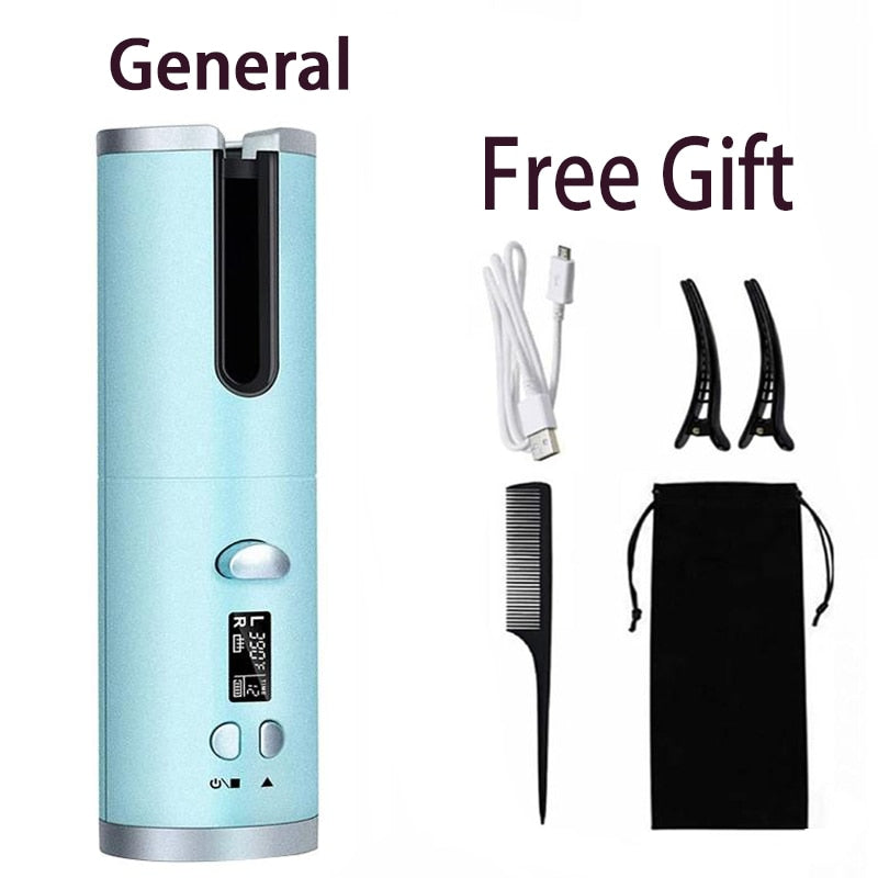 Hair Curler USB Rechargeable Portable Auto Curler LED Display Temperature