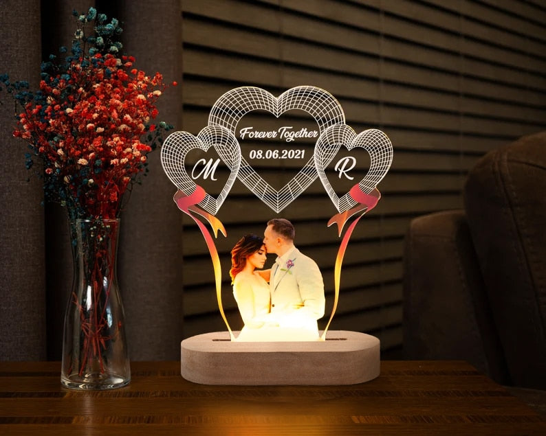 Valentine's Day Personalized 3D Lamp Custom Photo Night Light Heart LED Lamp Name Date On Anniversary Wedding Valentin Day Gift For Her or Him