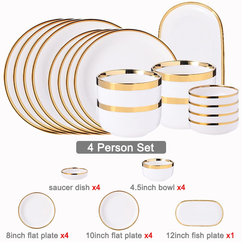 White Porcelain Plates Food Dinner Set Dishes Salad Soup Bowl Ceramic Plates and Bowls Set Tableware Set Service for 4/6/8