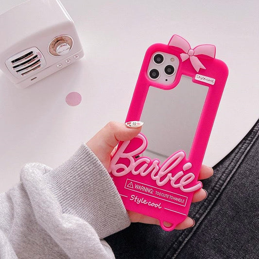 Barbie Phone Case for 11 12 13 14 Pro Max Mini Xsmax Xr Xs X 6 7 8 Plus Se Anime Doll Pendant Fashion Cover with Mirror