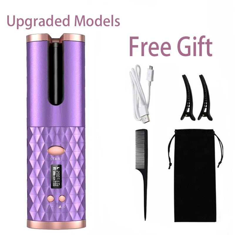 Hair Curler USB Rechargeable Portable Auto Curler LED Display Temperature