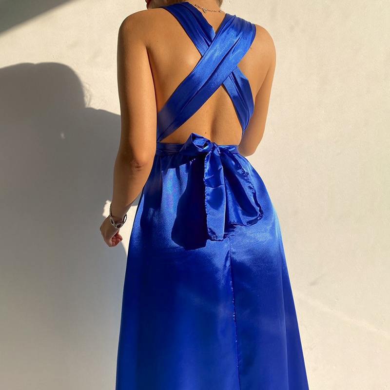 Women Prom Dresses Fashion Strappy V-neck Sexy Backless Evening Party Maxi Dress Elegant Ladies Clothing for Women Vestidos