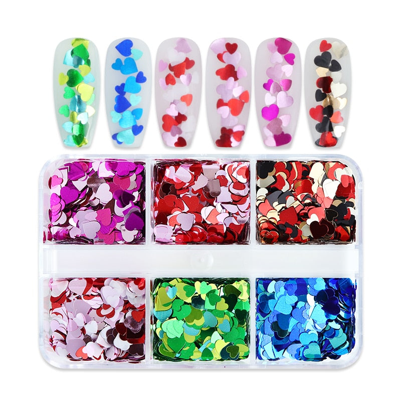 Valentines Day Mixed Love Heart Nail Glitter Red Flake Sequin Powder Decorative Accessories For Professional Nail Art Supplies