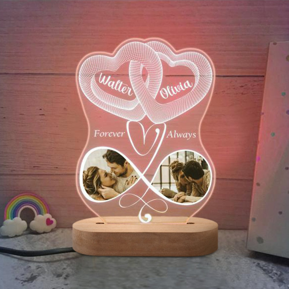 Valentine's Day Personalized 3D Lamp Custom Photo Night Light Heart LED Lamp Name Date On Anniversary Wedding Valentin Day Gift For Her or Him