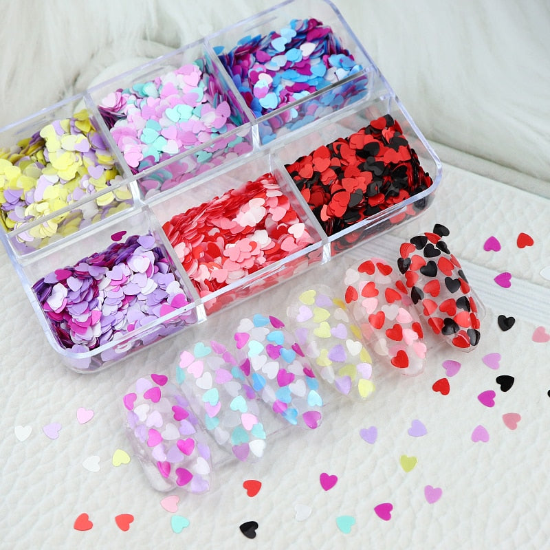 Valentines Day Mixed Love Heart Nail Glitter Red Flake Sequin Powder Decorative Accessories For Professional Nail Art Supplies