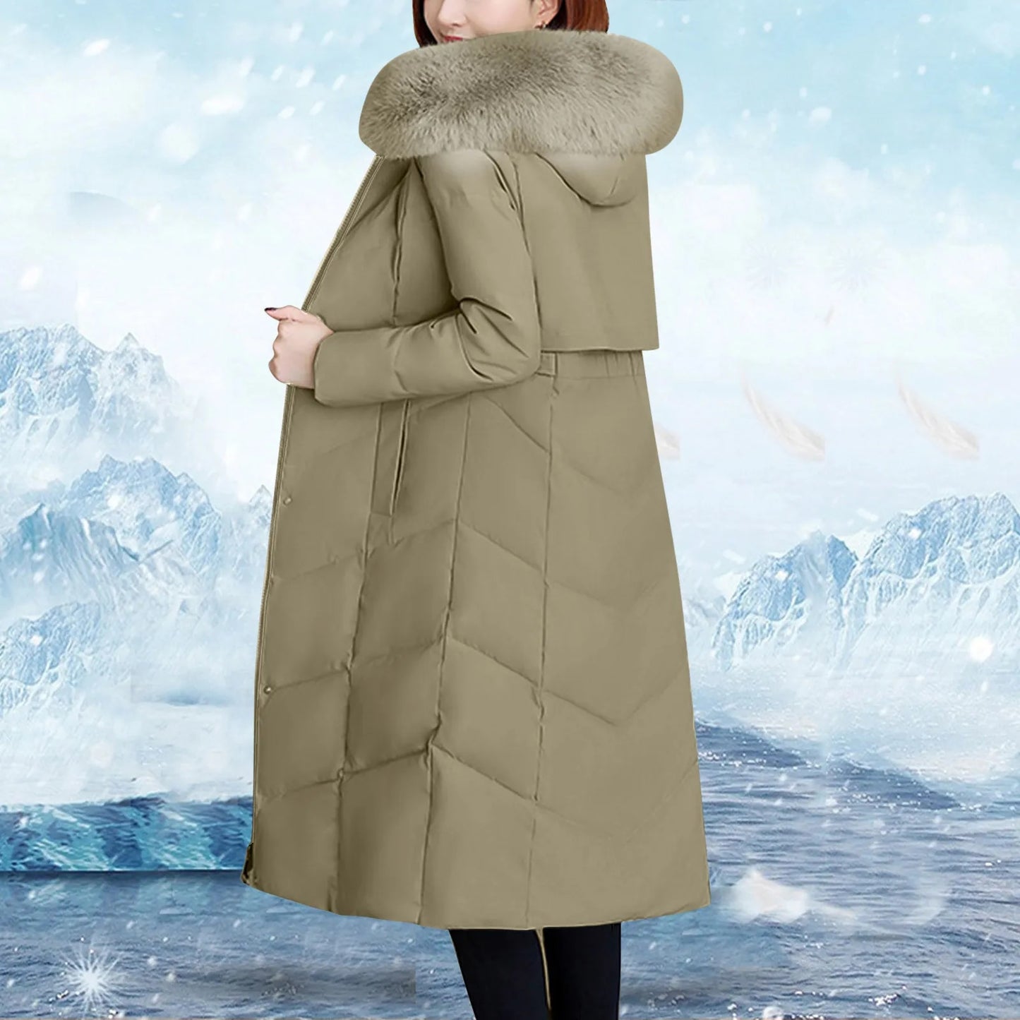 Fleece Jacket inside Pockets Women  Long Winter Coat Vest Long Sleeve Warm Down Hooded Winter Jackets for Women