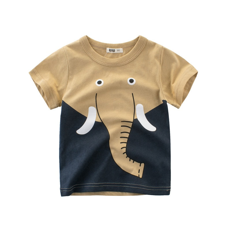 2025 Summer Cartoon Elephant T Shirt Boys Girls Animals Short Sleeve O-Neck T-Shirts Kids Clothes Toddler Cotton Tops