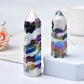 Hot Sale Natural Aura Stone Crystal Point Healing Obelisk Black and White Zebra Quartz Wand Beautiful Ornament for Home Decor Pyramid
