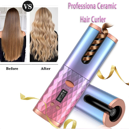 Hair Curler USB Rechargeable Portable Auto Curler LED Display Temperature