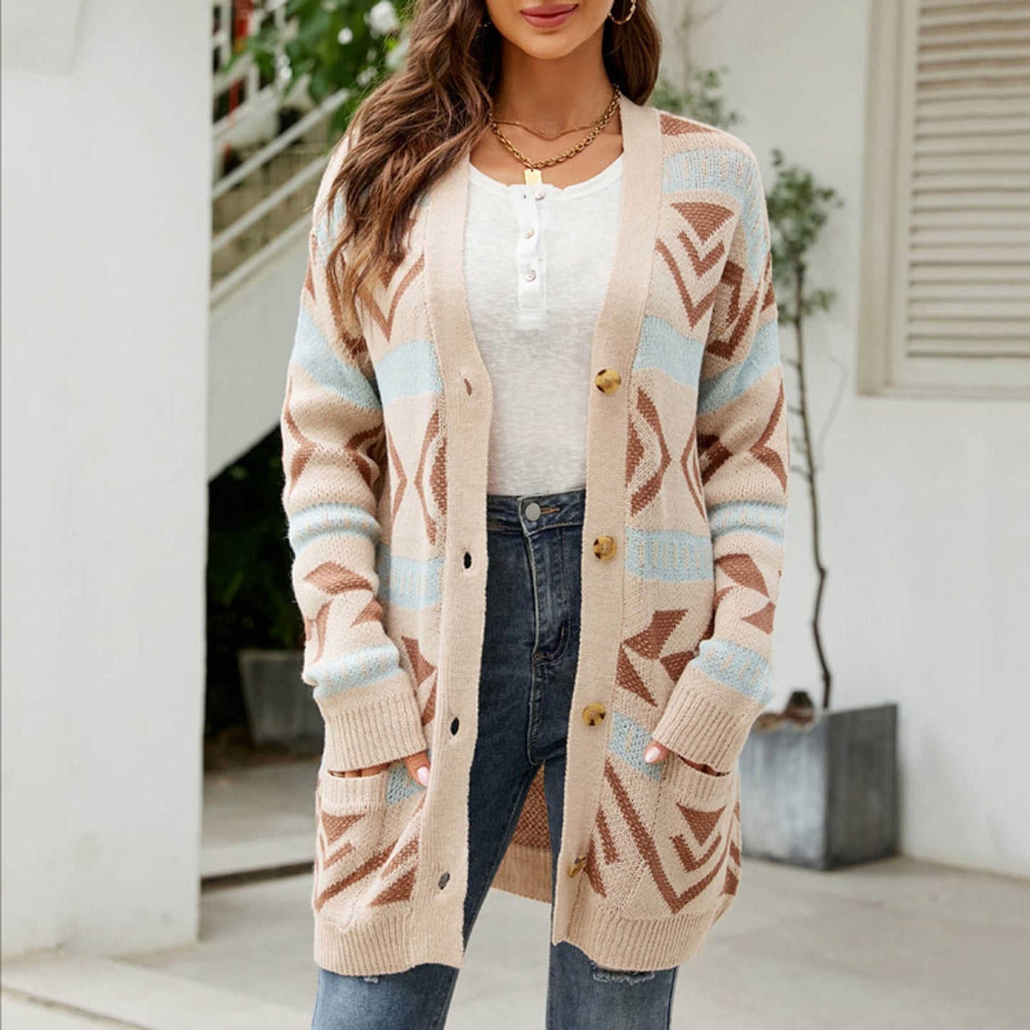Women Fashion Autumn And Winter Temperament Lozenge Loose Sweater In Long Knit Cardigan Coat Casacos De Inverno Feminino