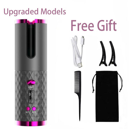 Hair Curler USB Rechargeable Portable Auto Curler LED Display Temperature