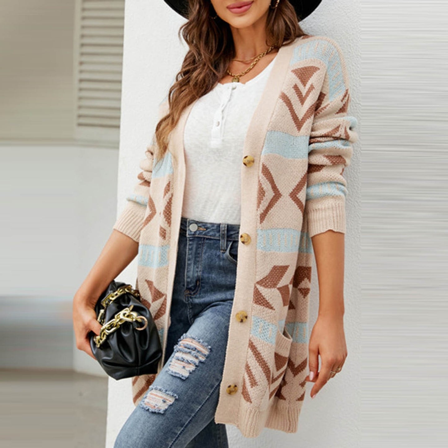 Women Fashion Autumn And Winter Temperament Lozenge Loose Sweater In Long Knit Cardigan Coat Casacos De Inverno Feminino