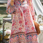 Fashion Beach Boho Vintage Floral Print A-Line Dress Summer Fall Casual Women Long Sleeve Tie Up V Neck Loose Mini Dress