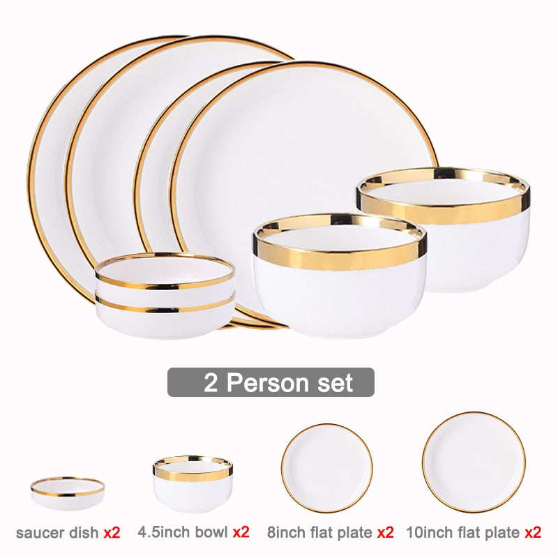 White Porcelain Plates Food Dinner Set Dishes Salad Soup Bowl Ceramic Plates and Bowls Set Tableware Set Service for 4/6/8