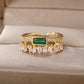 Valentine's Day Double Layer Irregular Zircon Rings For Women Open Stainless Steel Green Crystal Finger Ring Boho Jewelry Valentines Day Gift