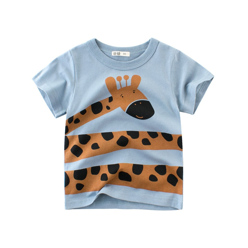 2025 Summer Cartoon Elephant T Shirt Boys Girls Animals Short Sleeve O-Neck T-Shirts Kids Clothes Toddler Cotton Tops