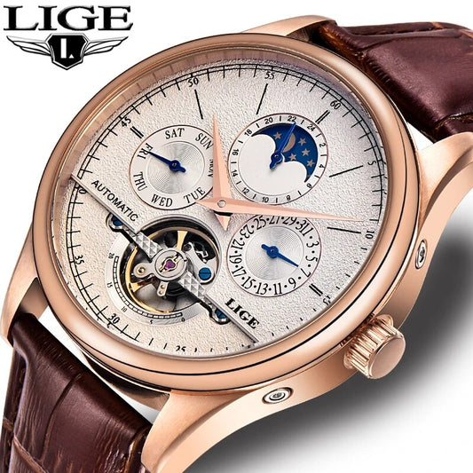 Men Watches Automatic Mechanical Watch Tourbillon Clock Genuine Leather Waterproof Watch Men Military Wristwatch Man