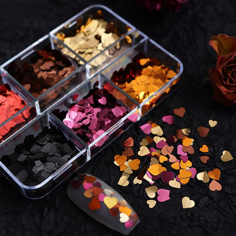 Valentines Day Mixed Love Heart Nail Glitter Red Flake Sequin Powder Decorative Accessories For Professional Nail Art Supplies
