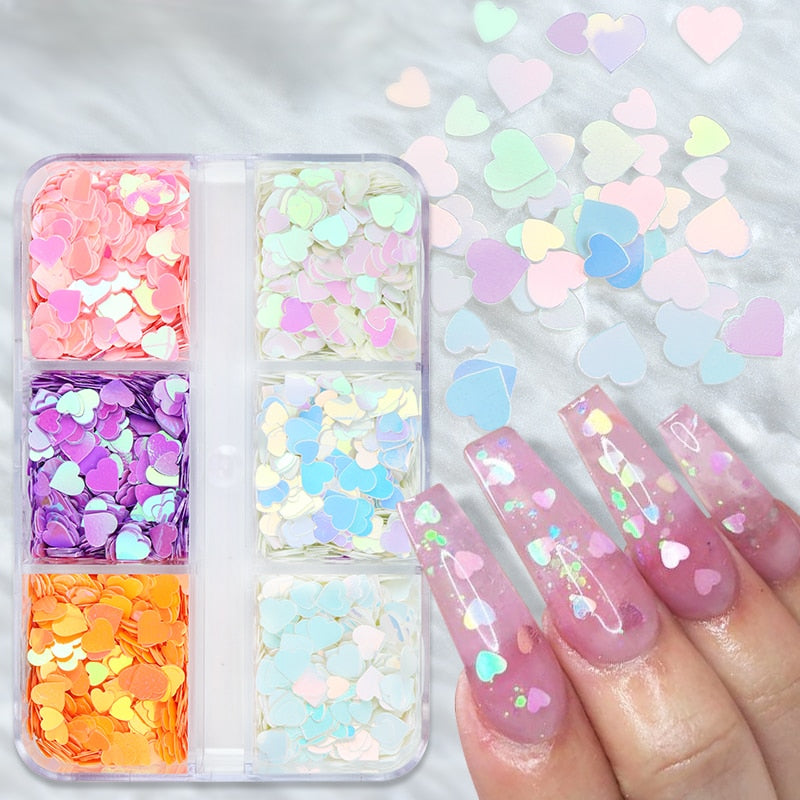 Valentines Day Mixed Love Heart Nail Glitter Red Flake Sequin Powder Decorative Accessories For Professional Nail Art Supplies