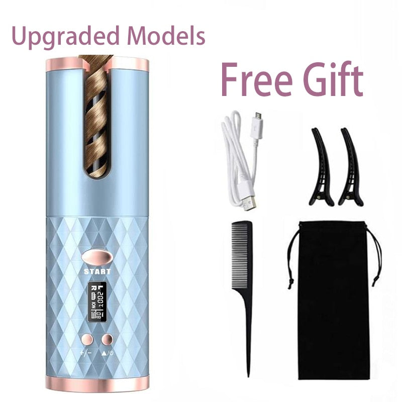 Hair Curler USB Rechargeable Portable Auto Curler LED Display Temperature