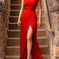 Evening Party Dresses for Women Vestidos Orange High Waist Long Skirt Sleeveless Solid Slanted Shoulder Y2k Womens Formal Dress