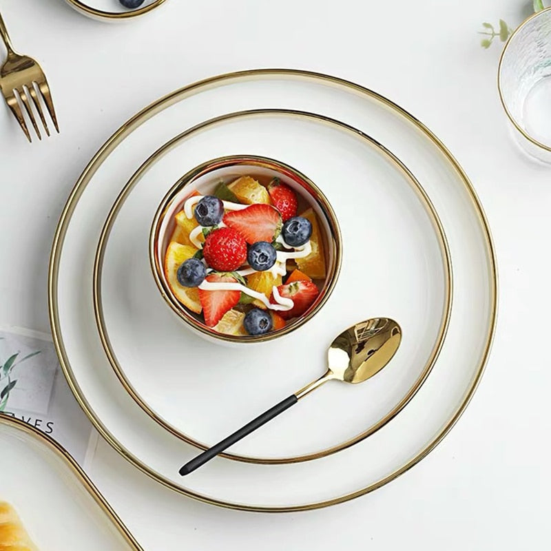 White Porcelain Plates Food Dinner Set Dishes Salad Soup Bowl Ceramic Plates and Bowls Set Tableware Set Service for 4/6/8
