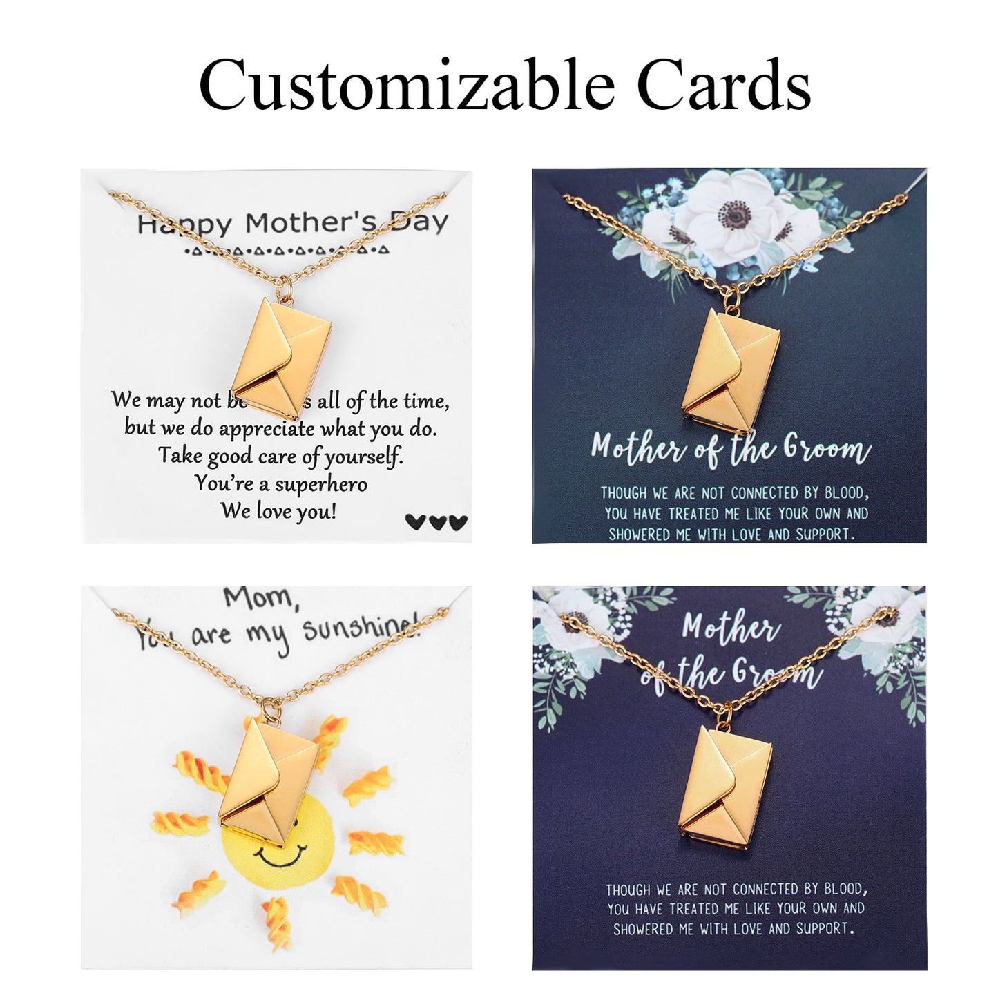 Valentine's Day Love Letter Envelope Pendant Necklace Customized Stainless Steel Jewelry Confession Love You for Valentine Day Mother Day Gift